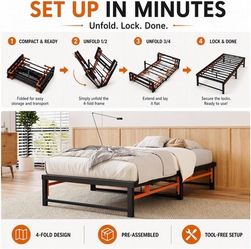 Twin Size Folding Bed Frame, Quad-Fold, Tool-Free Assembly