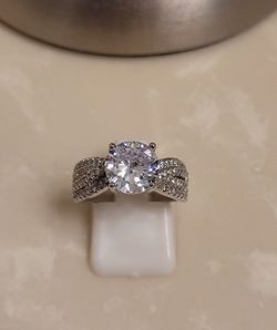 Silver and CZ Solitaire Ring Size 6