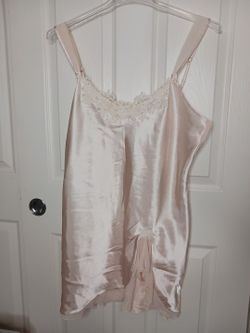 Linda Donatella Satin Chiffon Chemise Slip Dress Pink Large Loungewear Babydoll 
