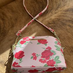 Betsey Johnson Floral Dome Crossbody Purse 🎀 Pink w/ Red Roses