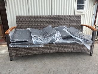 Outdoor Patio Couch - All Weather Rattan Wicker Patio Sofa 3 Seater Outdoor Couch ,Grey