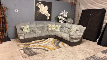 Grey Power Reclining Sectional Couch with Console - Delivery Available