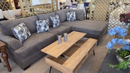 Taupe Fabric Sectional with Pillows New
