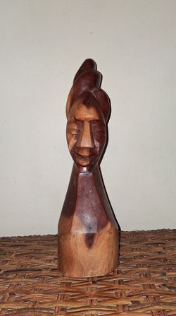 Vintage Mid-Century Hand Carved Wood Bust Sculpture - 13.25"