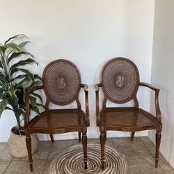 Antique Pair of Adam Style Caned Arm Chairs (2)