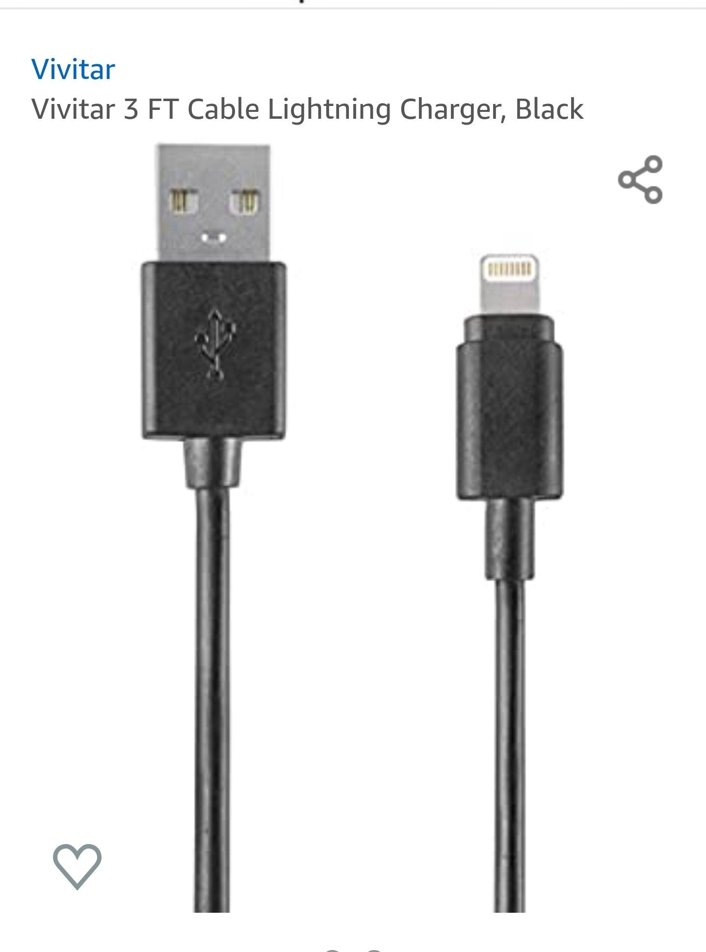 3 FT Cable Charger, BlackApple MFi Certified FlatLightning to USB Charge & Sync Cable, 3ft Black