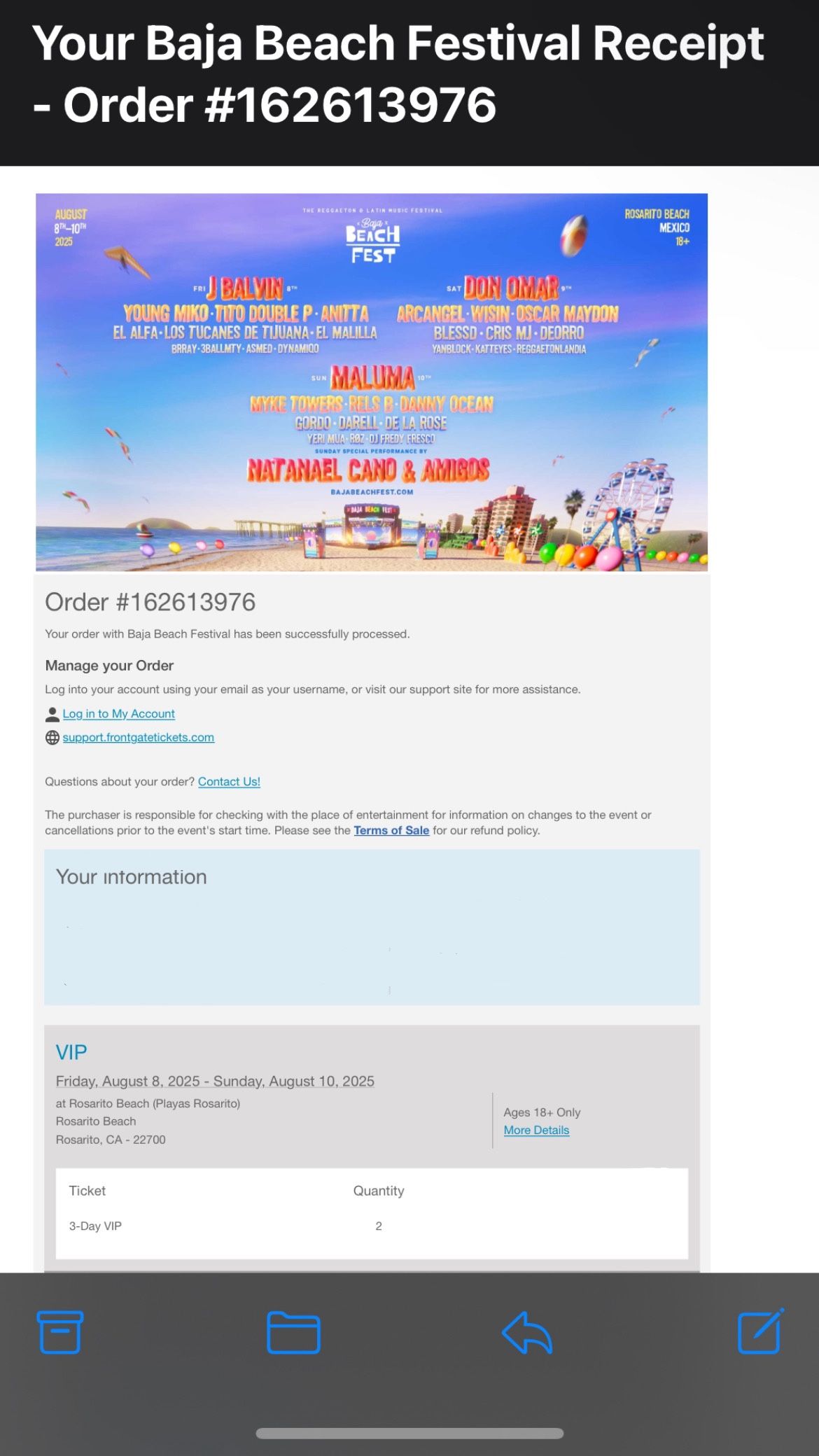 VIP BAJA BEACH TICKETS (quantity 2)