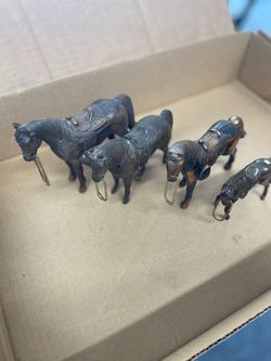 Set of 4 Bronze Horse Figurines with Chains