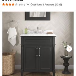 Home Decorators Collection Aberdeen 30 in. Single Sink Black Bath Vanity with Carrara Marble Top (Assembled