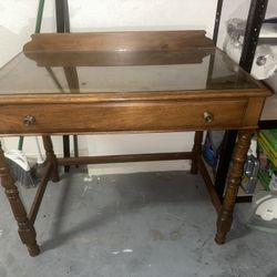 Antique Glass-Top Writing / Display Desk – Early 20th Century