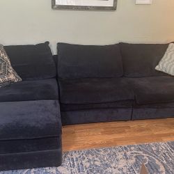 Blue velvet Couch And Ottoman 