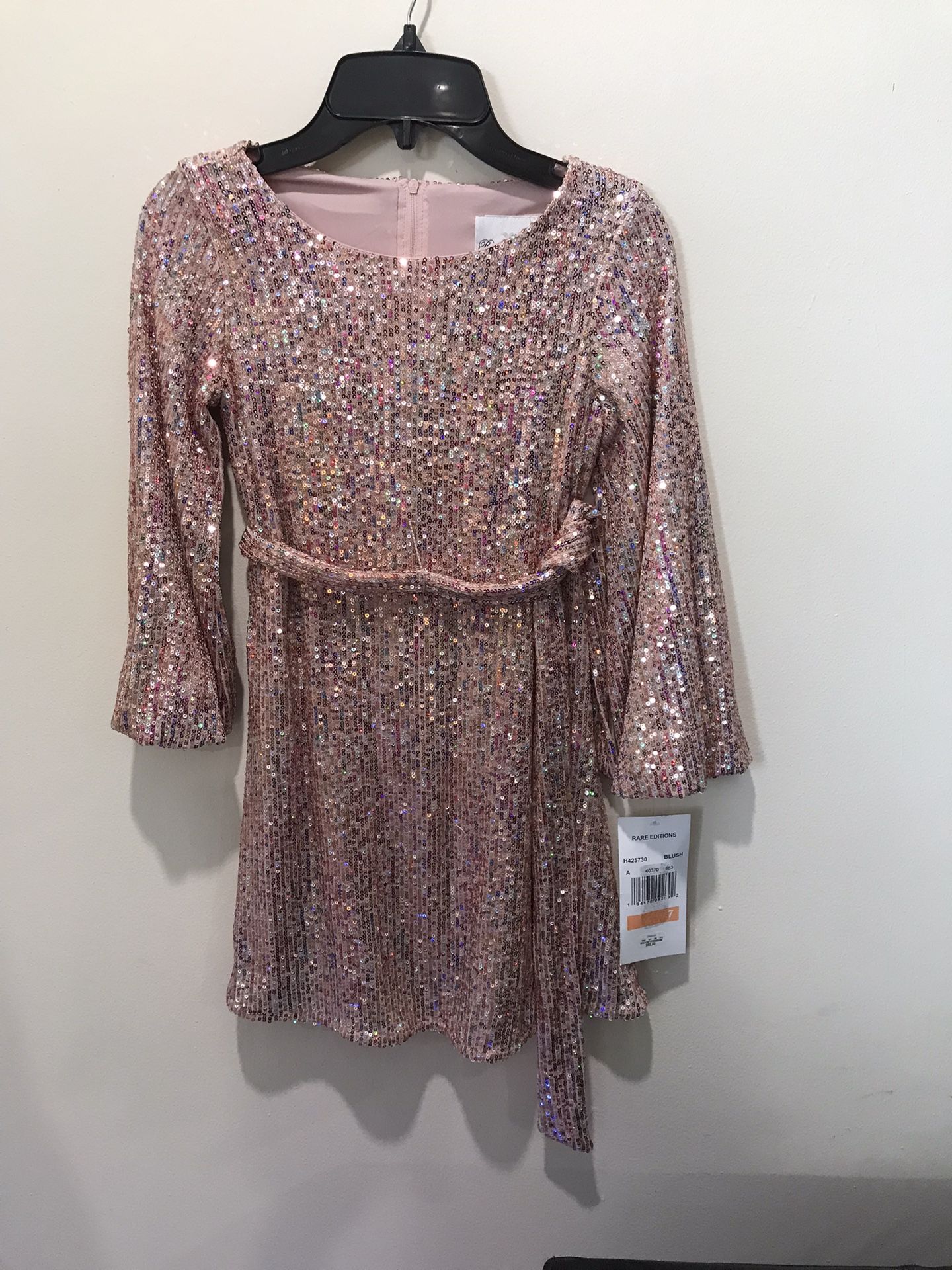 Rare Editions Girls Sequined Dress/blush/size 7/nwt