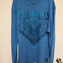 American Fighter Mens Long Sleeve Thermal Graphic Shirt Blue Size 2XL