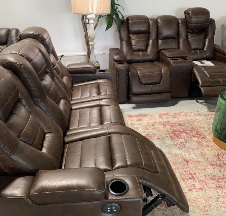 Owner's Box Thyme Power Reclining Sofa and Loveseat Living Room Set