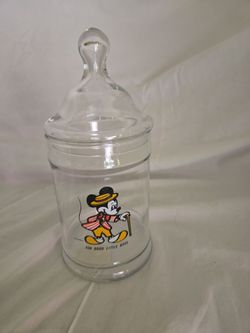 Vintage Walt Disney World Mickey Mouse Glass Candy Jar - Rare 1970s/80s Souvenir
