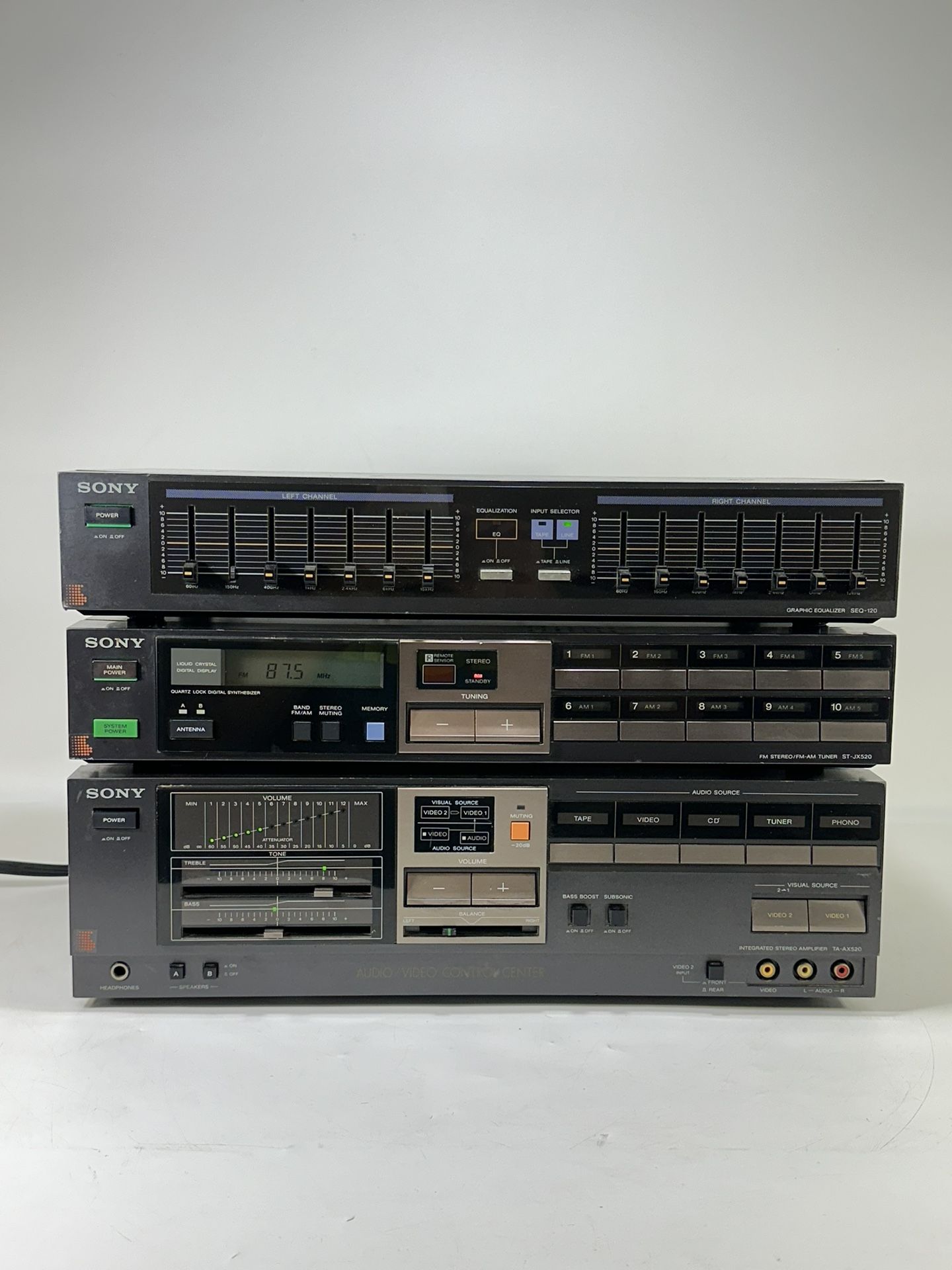 Vintage 1980's Sony TA-AX520 Stereo Amplifier with ST-JX520 Tuner & SEQ-120 EQ
