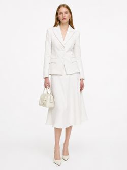White Floral Jacquard Blazer & A-Line Skirt Two-Piece Suit Set