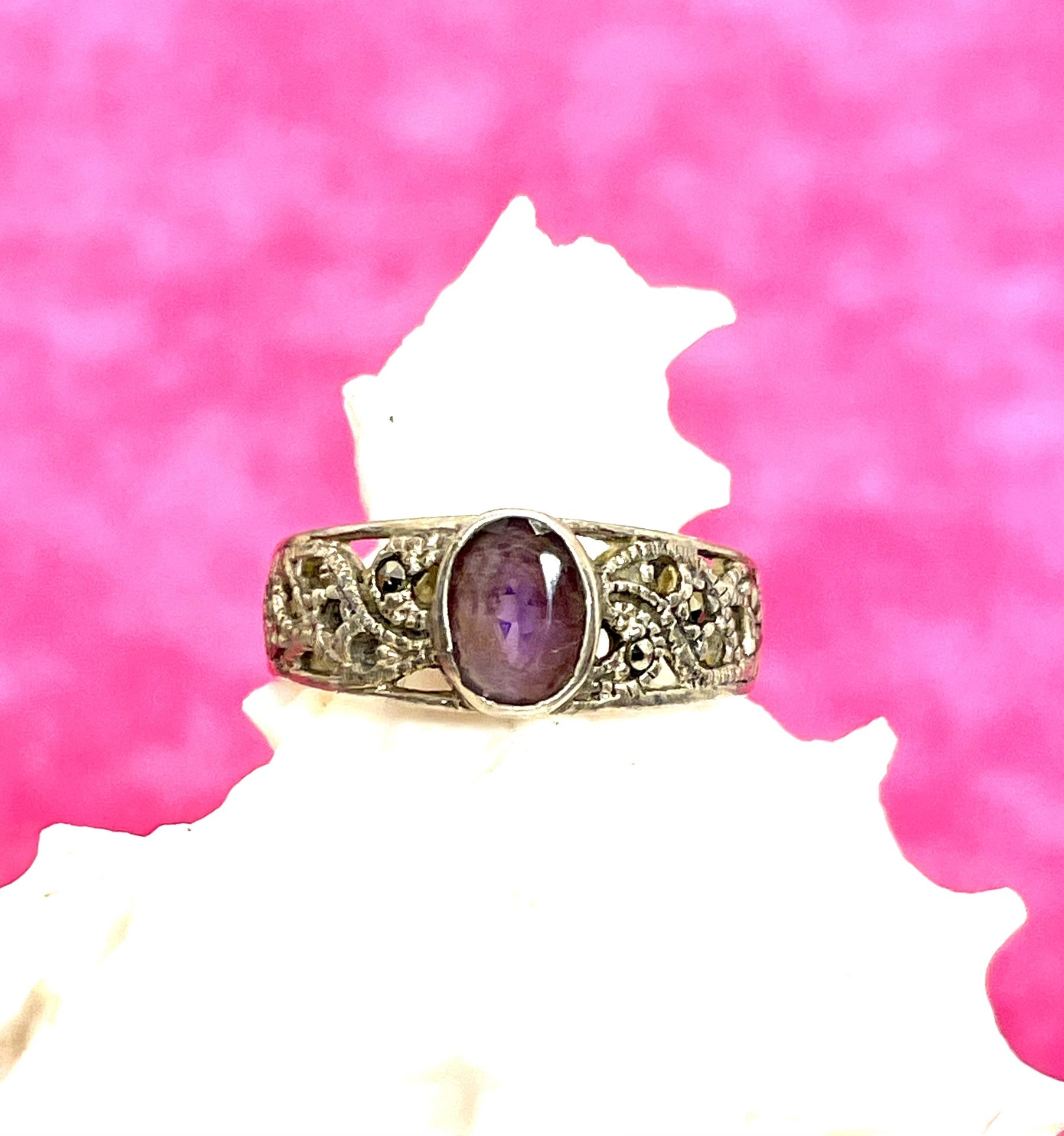 Vintage Sterling Amethyst Ring Sz 6.5