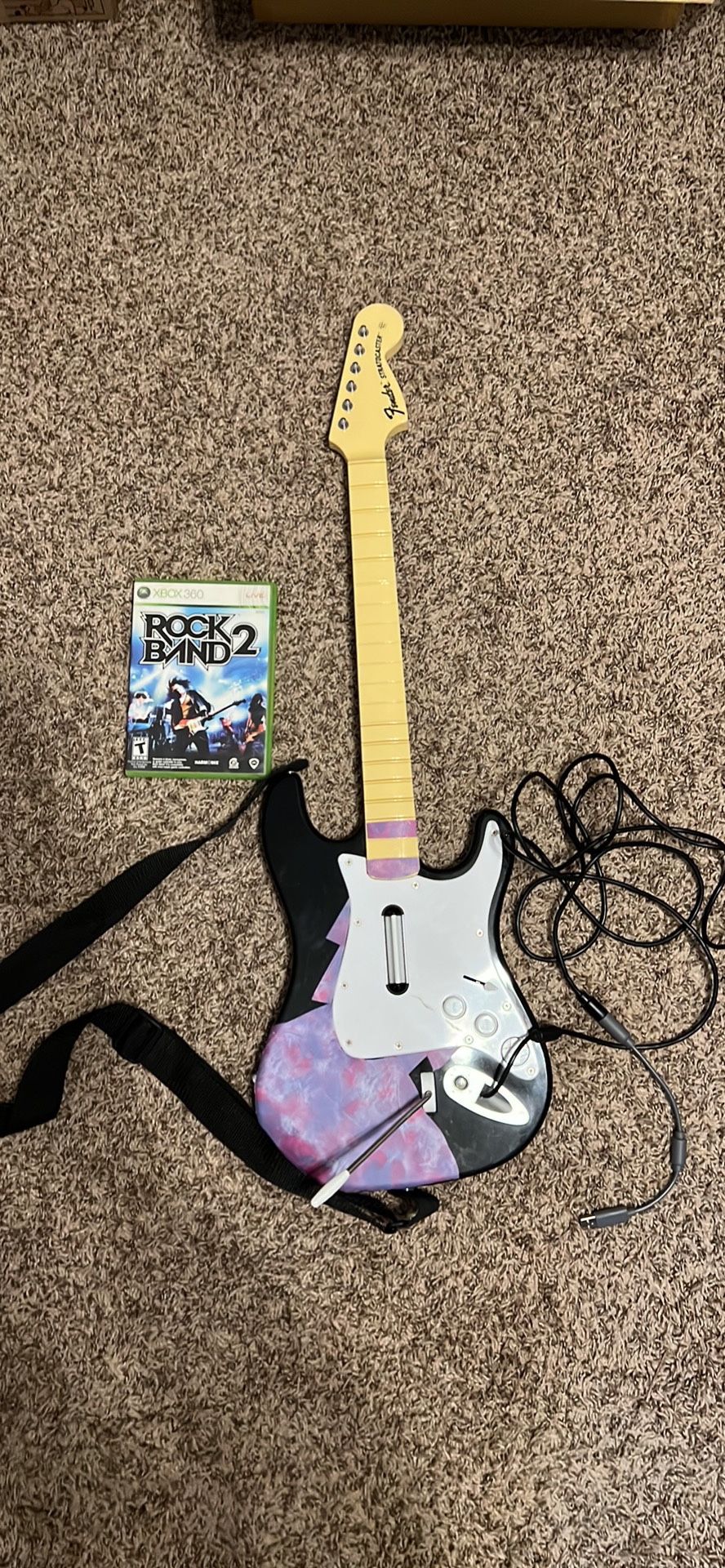 Xbox 360 Rock Band Guitar W/ Dongle And Rock Band 2