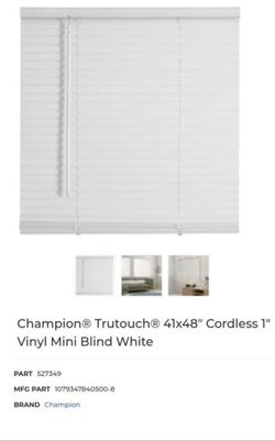 Brand new Champion TruTouch 41x48" White Cordless 1" Deluxe Vinyl Mini Blinds