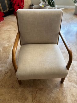 Modern Upholstered Dining Chair with Solid Wood Frame – Beige Fabric