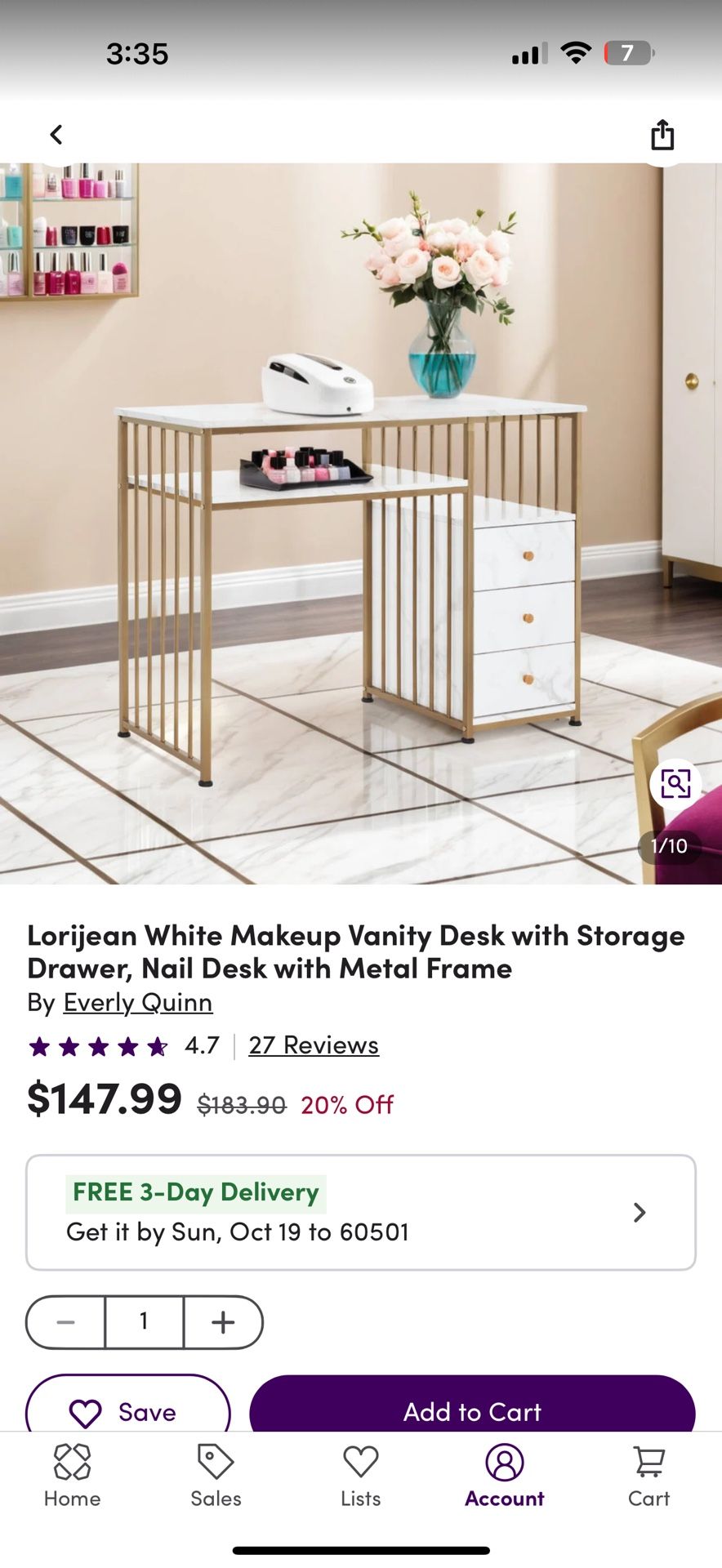 Lorijean White Makeup Vanity Desk With Storage