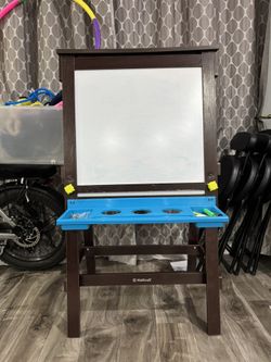 KidKraft Wooden Storage Easel with Dry Erase, Chalkboard Surfaces, Children's Art Furniture