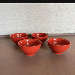 One Set 4 New Big Red Ceramic Ramen/Cereal/Soup/Pasta Bowls 7” W x 4” H