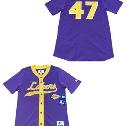 Starter Los Angeles Lakers Purple Baseball Jersey Mens S & M New