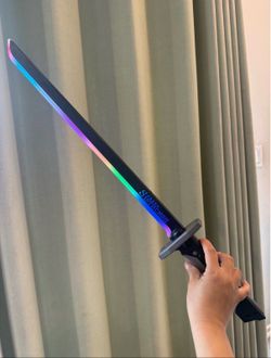 LED Spark Sword with Sound and Fog, Type-C Recharge, 31.5" Glowing Ninja Blade Weapon for Kids and Adults, Toys for Cosplay, Rave and Halloween（Grey