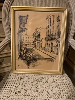 Vintage charcoal print of Calle Fortaleza PR by P. Sigal