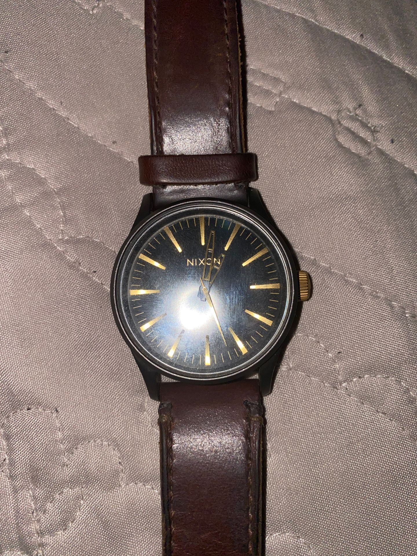 Nixon Sentry 38 Leather A377595-00. Gunmetal And Gold Men’s Watch,