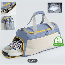 Portable Sports Gym Bag With Shoe Compartment, Waterproof Overnight, Duffle Bag