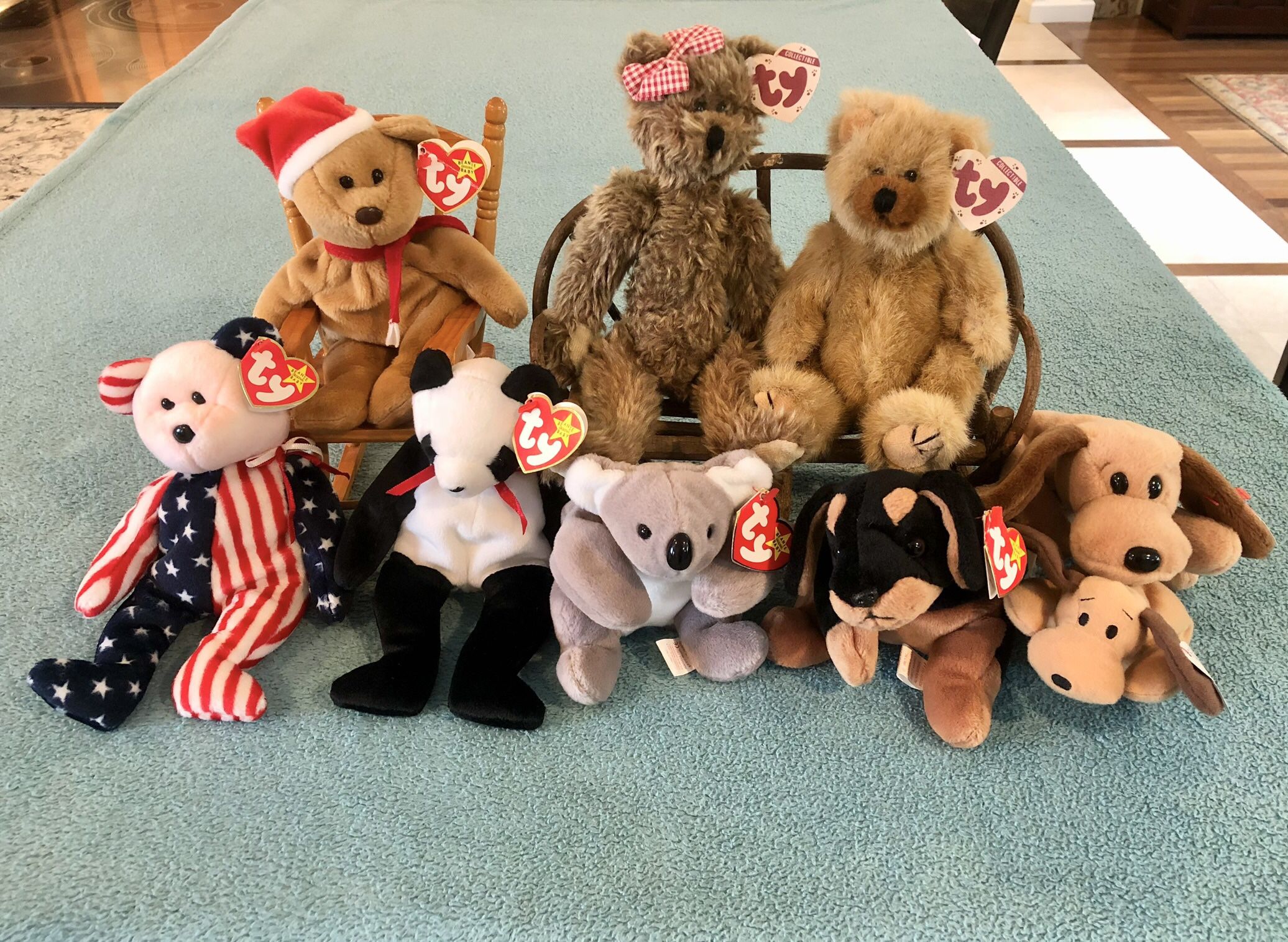 Collection of Ty Beanie Babies and 2 Doll Chairs