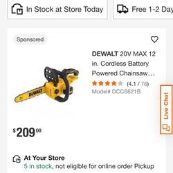 Dewalt 20 Volt Sawzall & Chainsaw