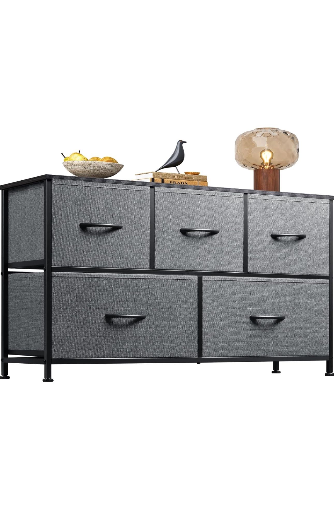 WLIVE Dresser for Bedroom with 5 Drawers, Wide Chest of Drawers, Fabric Dresser, Storage Organizer Unit with Fabric Bins