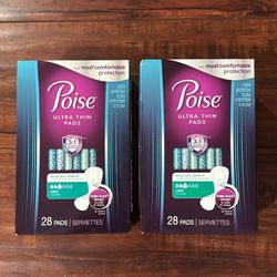 Poise Ultra Thin Pads; Regular Length: #3 Light Flow; 28 Count Each Box (2 For $12)