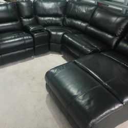 SECTIONAL GENUINE LEATHER RECLINER ELECTRIC BLACK COLOR... DELIVERY SERVICE AVAILABLE 💥🚚💥