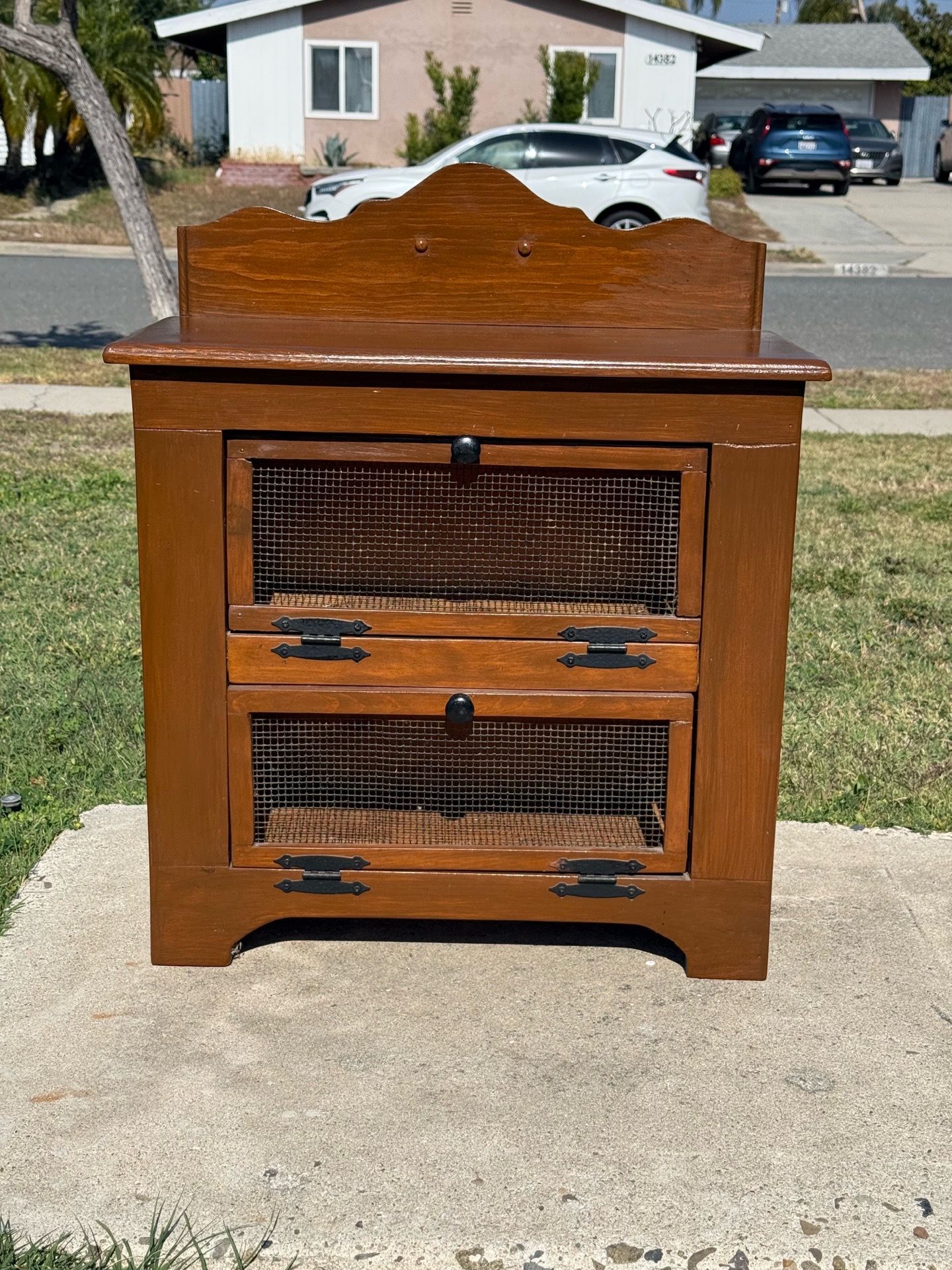Vintage Primitive Farmhouse Wire Mesh Storage Cabinet