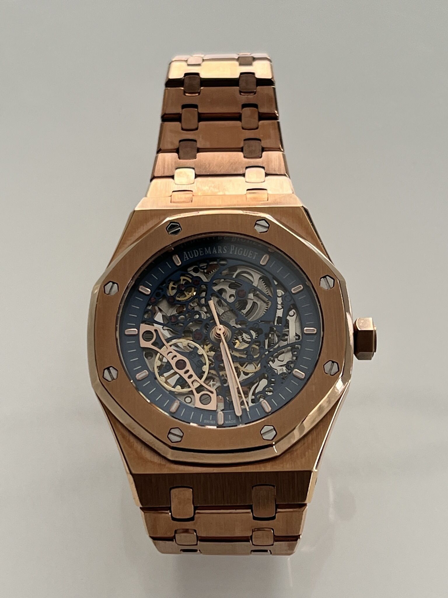Luxury watch (Automatic) - Rose gold And Blue w/ Beautiful Mechanisms
