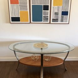 Vintage Circular Wood And Glass Table 