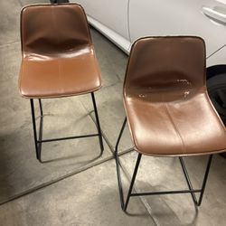 Faux Leather High Barstools with Back and Metal Leg, Bar Chairs for Kitchen lsland, Tan 