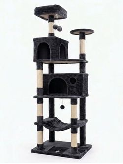Large 67-Inch Cat Tower, Heavy Duty Multi-Level Cat Condo with Stable Base, Double Arch Cat House, C