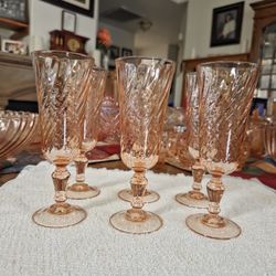 Pink Depression Glass Champagne Flutes 
