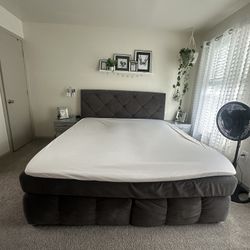 Grey Tufted Bed King Size 