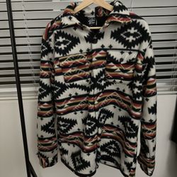Original Deluxe Supply Jacket Mens Medium Fleece Sherpa Aztec Southwestern Print