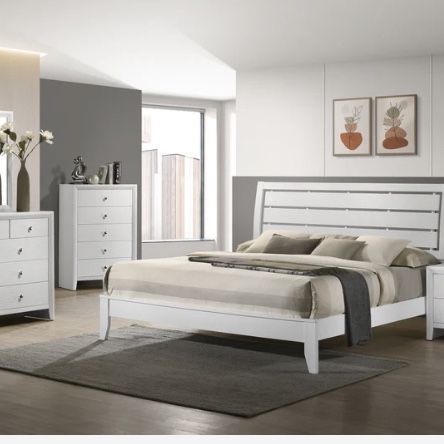 Evan White Panel Bedroom Set ( Queen, king, twin, full bedroom set - bed frame- tall dresser, nightstand and chest, mattress options