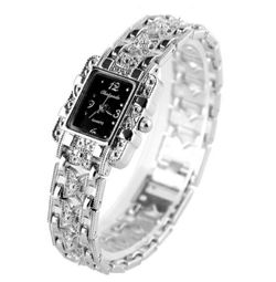 Fashion Girl Women Bracelet Quartz Wrist Watch Silver Butterfly Black Dial