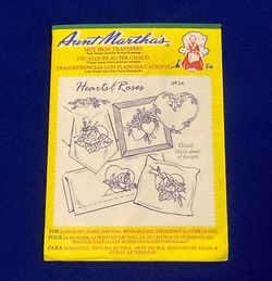 Aunt Martha’s Hot Iron Transfers #3934 Hearts & Roses embroidery patterns