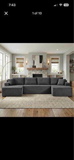 134" Boneless Cloud Couch, U Shaped Sectional Sofa for Living Room, Black 6 Seat Couch with Chaise, Modular Sleeper Sofa with 2 Storage Pockets & Cup